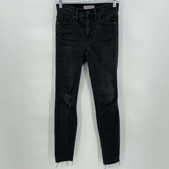 MADEWELL 9" High Rise Skinny Distressed Knee Raw Hem Black Jeans H2230 Size 25 - Picture 4 of 12